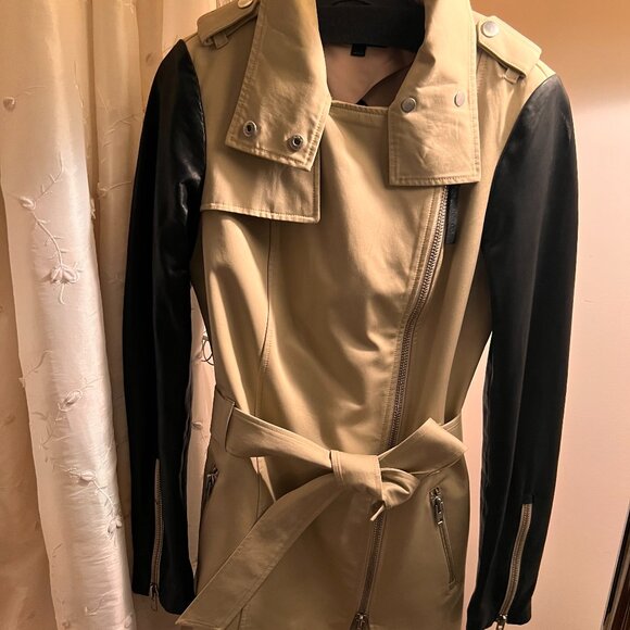 MACKAGE Tan and Leather Trench Coat - Picture 1 of 6